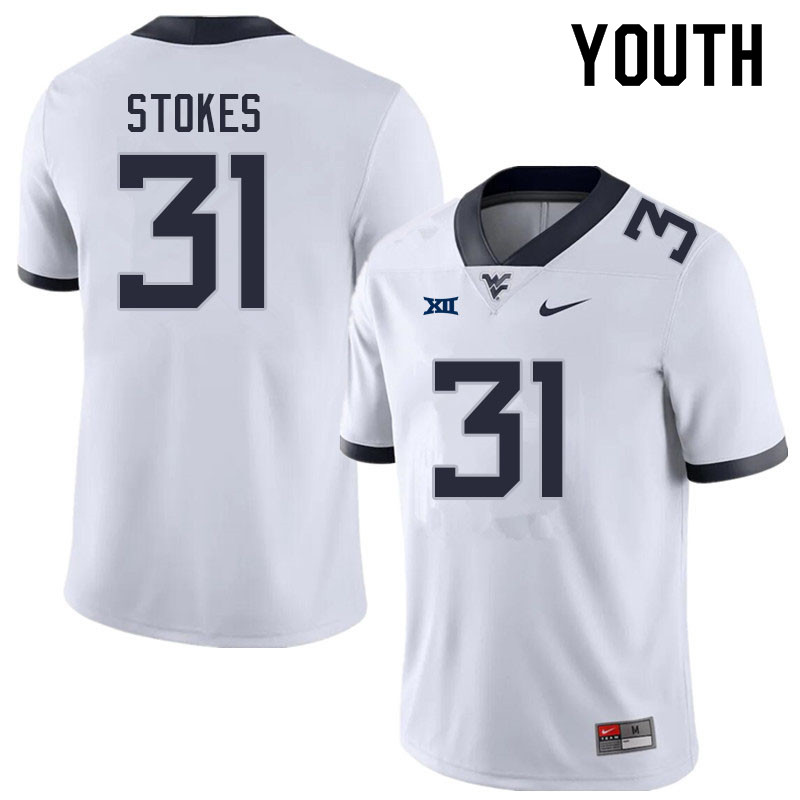 Youth #31 Christion Stokes West Virginia Mountaineers College Football Jerseys Sale-White